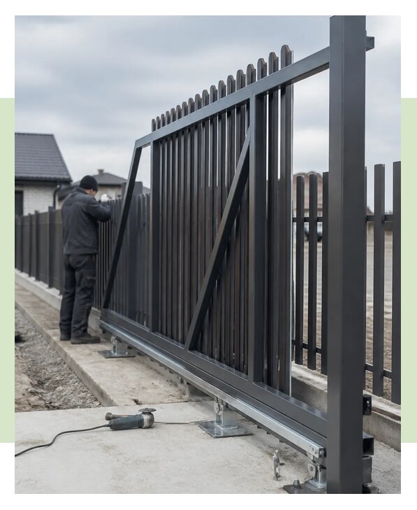 Откатные ворота из евроштакетника с монтажом в Луге